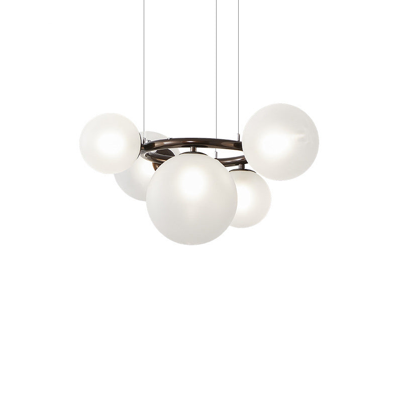 Scandinavian-Style Glass & Iron Round Orb Chandelier for Bedroom, Living Room