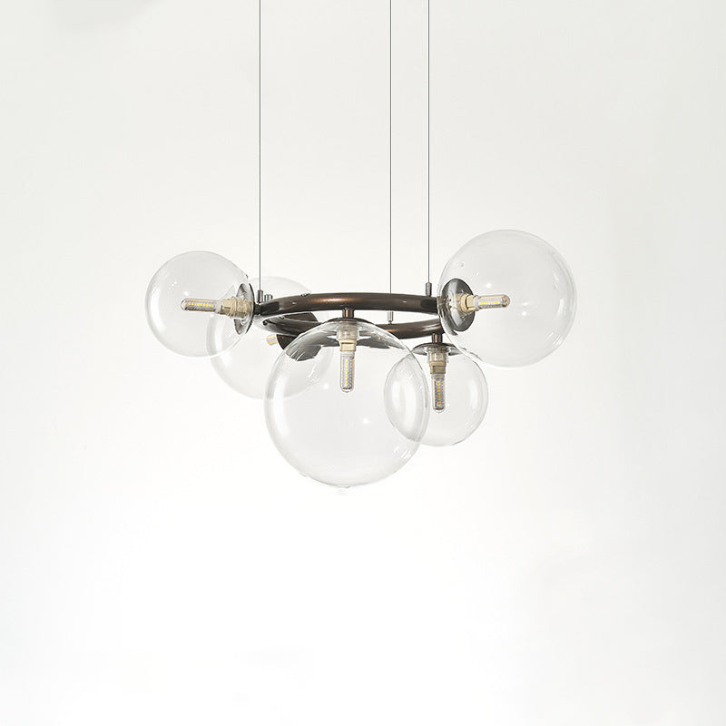 Scandinavian-Style Glass & Iron Round Orb Chandelier for Bedroom, Living Room