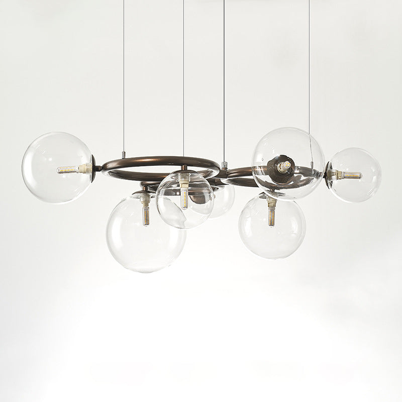 Scandinavian-Style Glass & Iron Round Orb Chandelier for Bedroom, Living Room