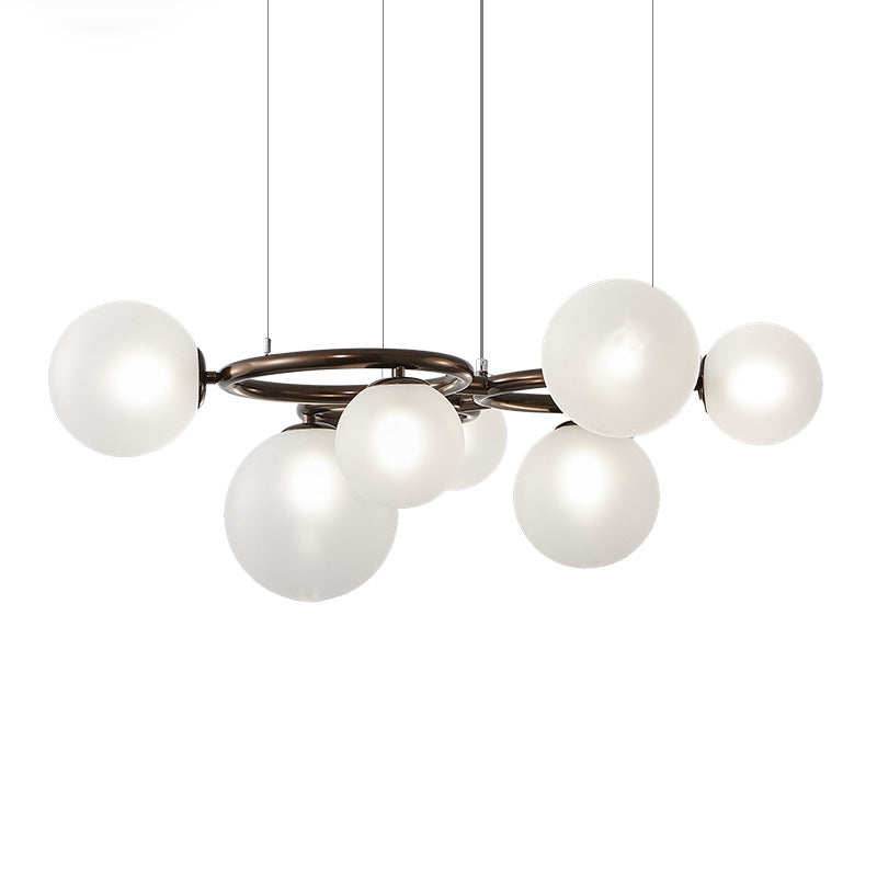 Scandinavian-Style Glass & Iron Round Orb Chandelier for Bedroom, Living Room