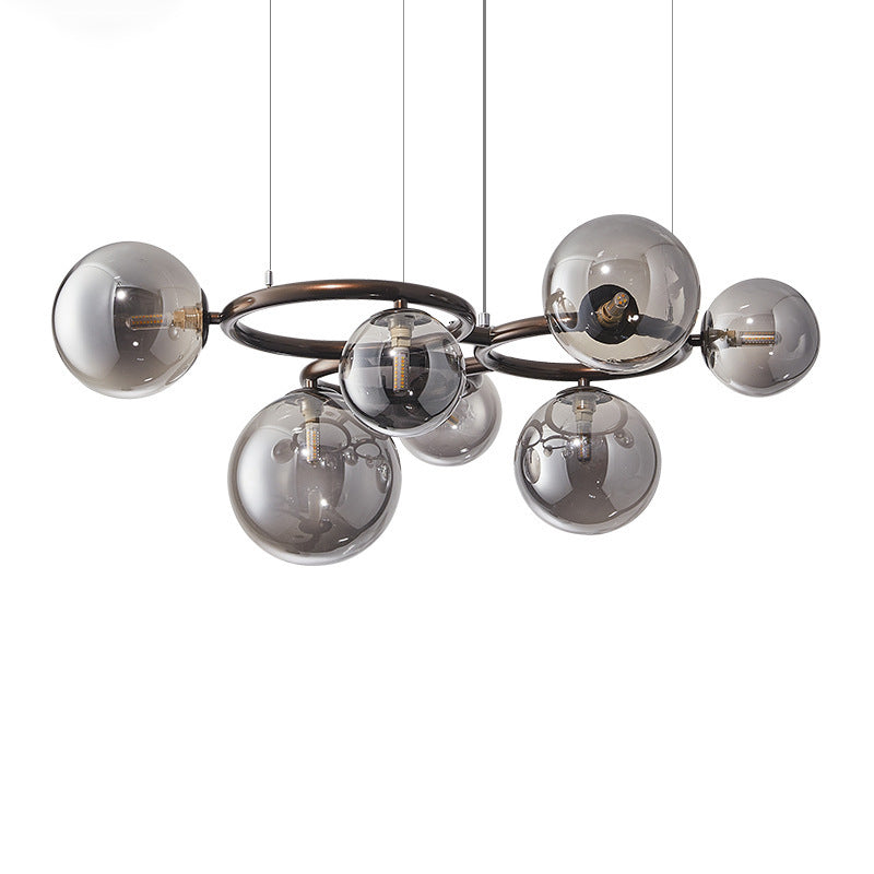 Scandinavian-Style Glass & Iron Round Orb Chandelier for Bedroom, Living Room
