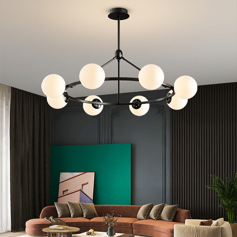 Modern Scandinavian Glass & Iron Globe Chandelier for Bedroom & Living Room