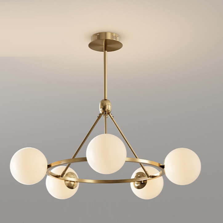 Modern Scandinavian Glass & Iron Globe Chandelier for Bedroom & Living Room