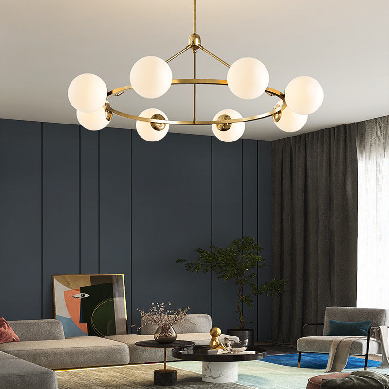 Modern Scandinavian Glass & Iron Globe Chandelier for Bedroom & Living Room