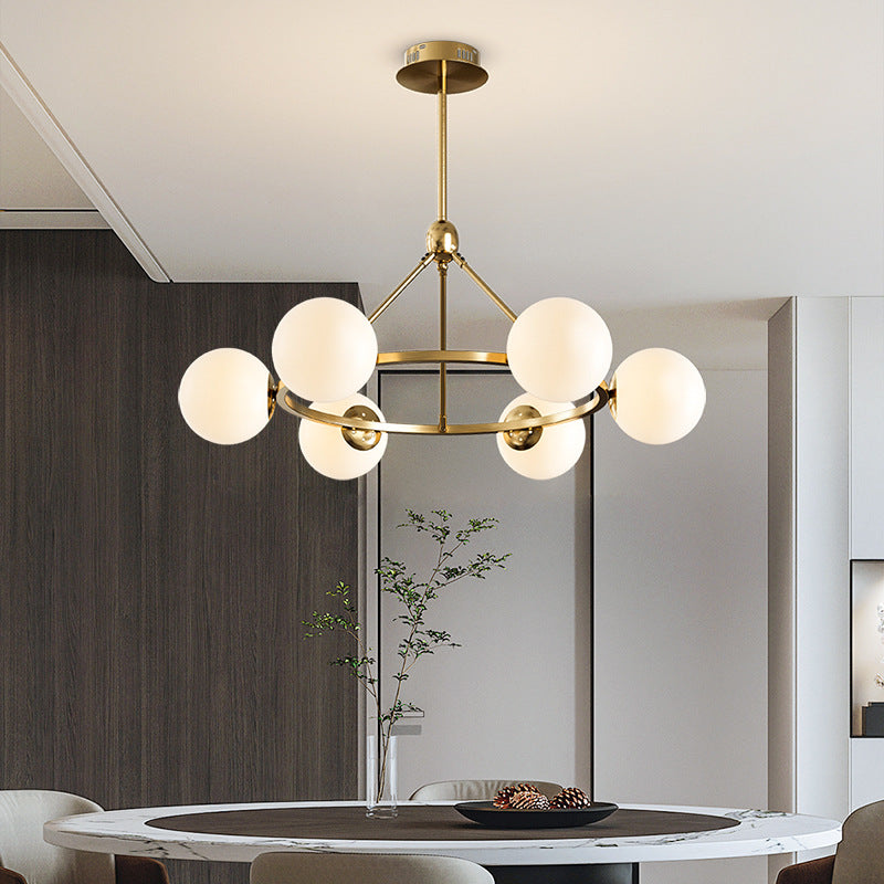 Modern Scandinavian Glass & Iron Globe Chandelier for Bedroom & Living Room