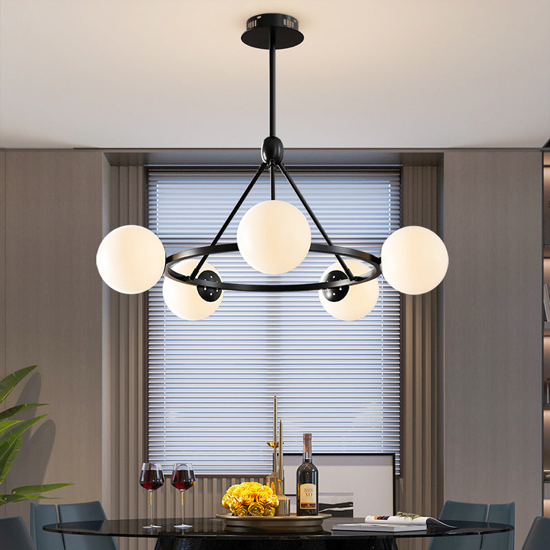 Modern Scandinavian Glass & Iron Globe Chandelier for Bedroom & Living Room