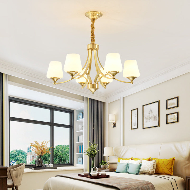 Vintage Glass Brass Chandelier in Branching Cylinder Style for Living Room