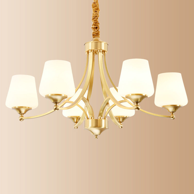 Vintage Glass Brass Chandelier in Branching Cylinder Style for Living Room