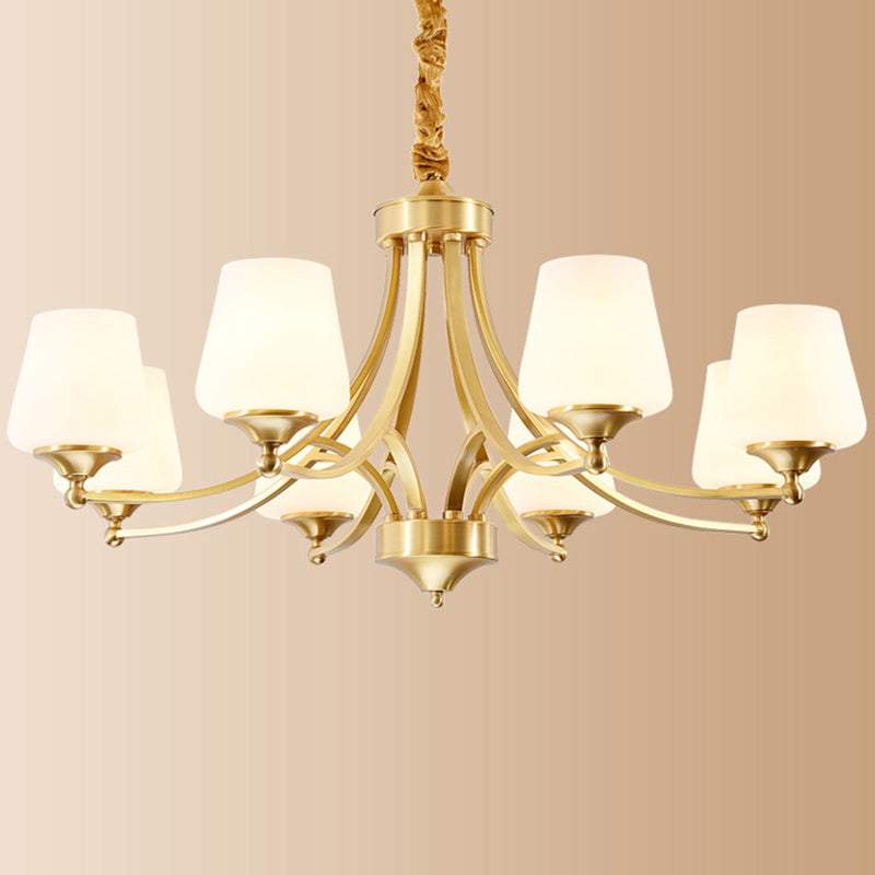Vintage Glass Brass Chandelier in Branching Cylinder Style for Living Room