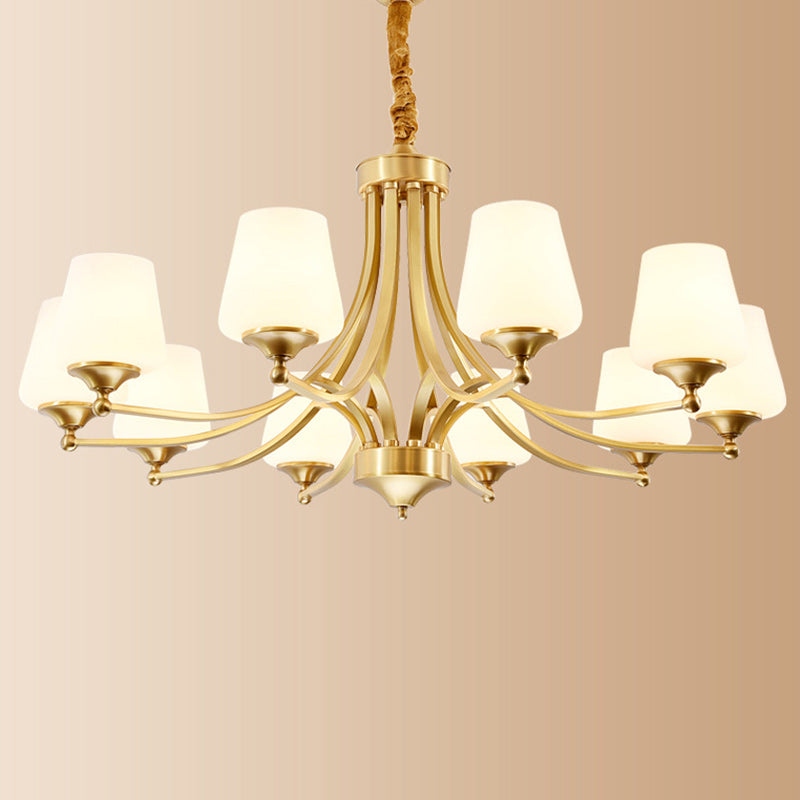 Vintage Glass Brass Chandelier in Branching Cylinder Style for Living Room