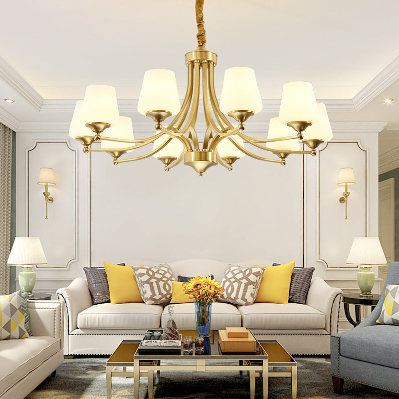Vintage Glass Brass Chandelier in Branching Cylinder Style for Living Room