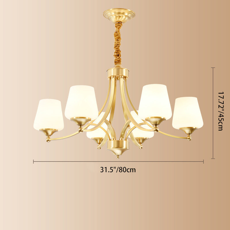 Vintage Glass Brass Chandelier in Branching Cylinder Style for Living Room