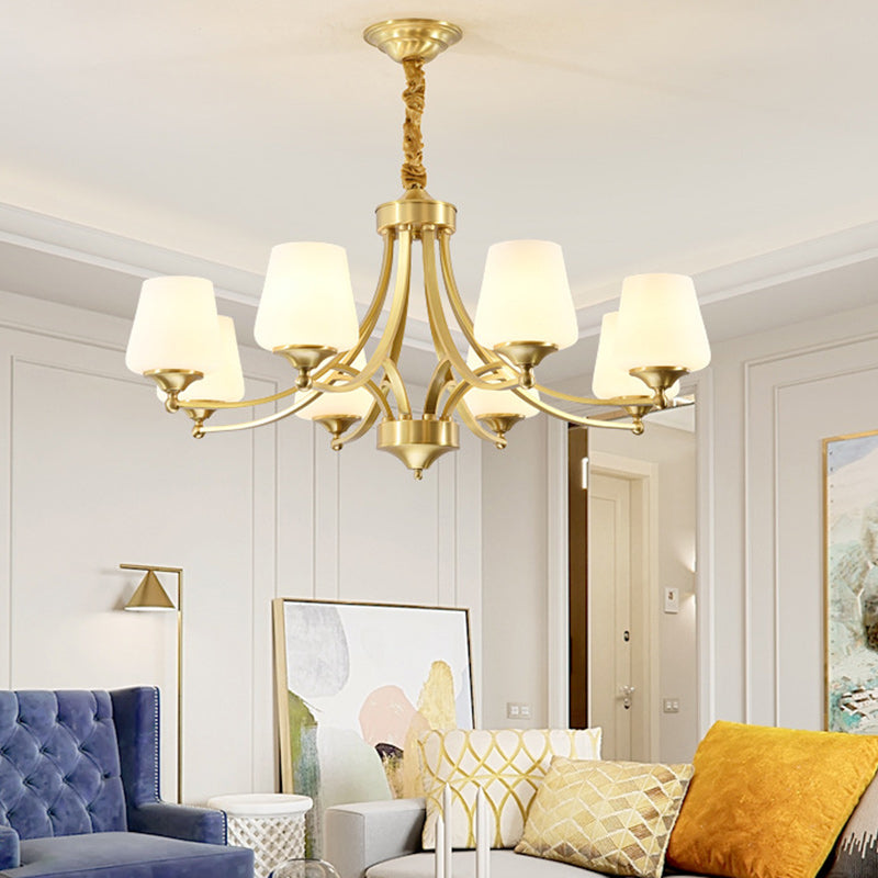 Vintage Glass Brass Chandelier in Branching Cylinder Style for Living Room