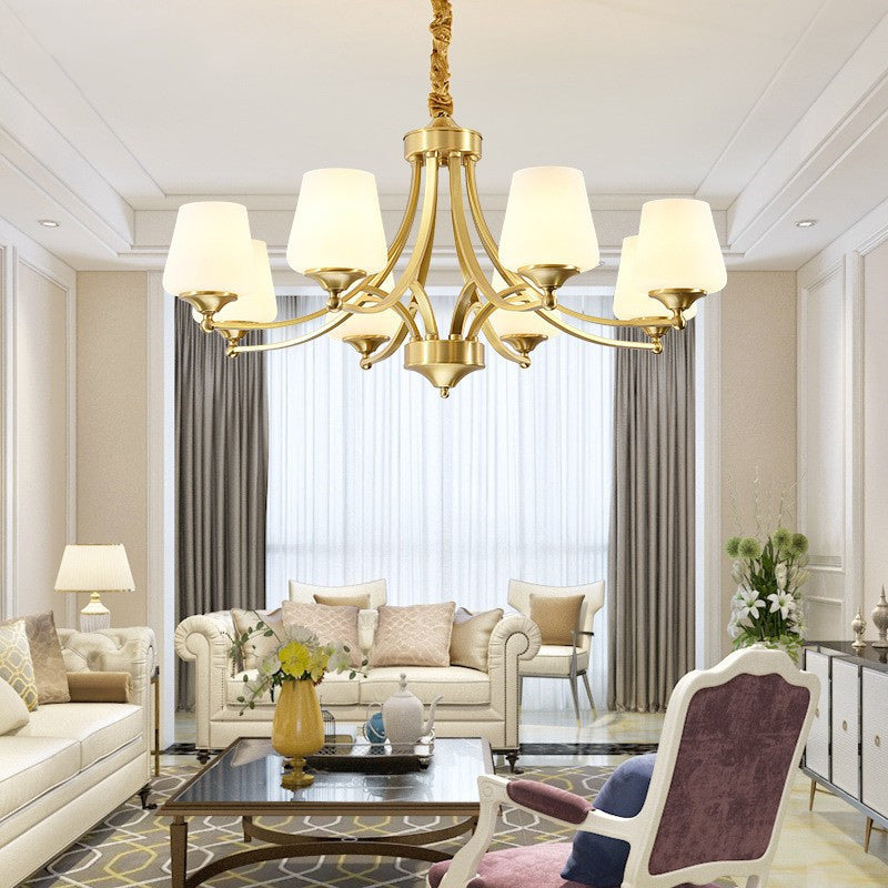 Vintage Glass Brass Chandelier in Branching Cylinder Style for Living Room