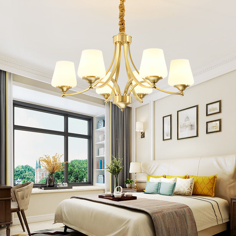 Vintage Glass Brass Chandelier in Branching Cylinder Style for Living Room