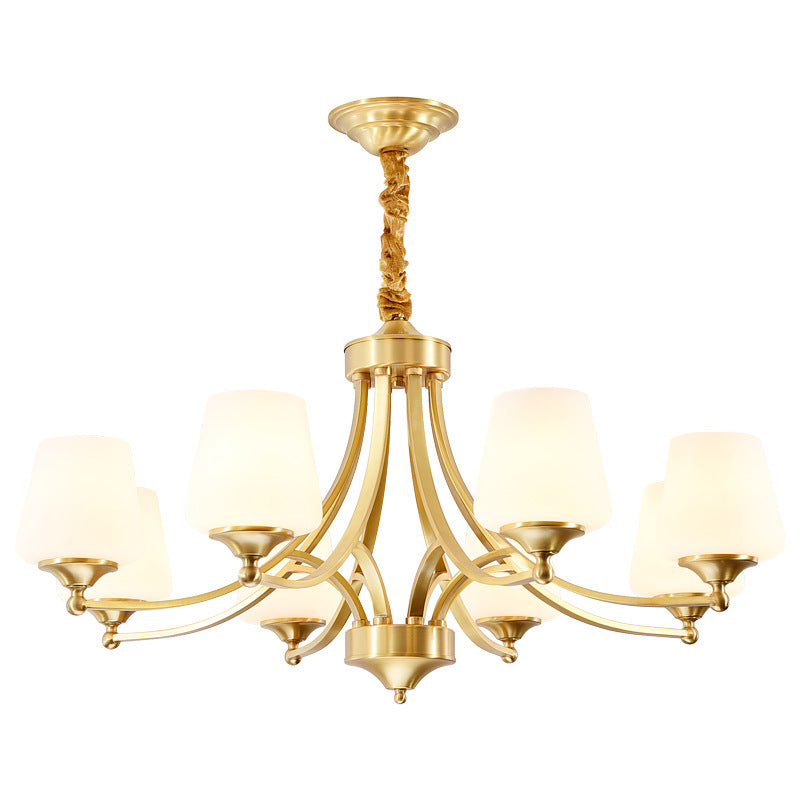 Vintage Glass Brass Chandelier in Branching Cylinder Style for Living Room