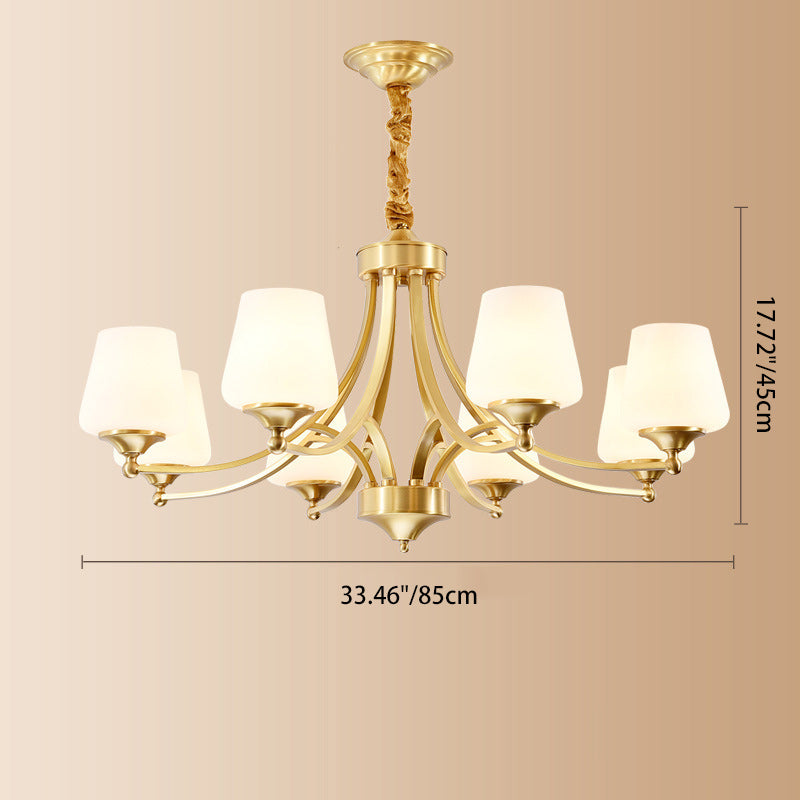 Vintage Glass Brass Chandelier in Branching Cylinder Style for Living Room
