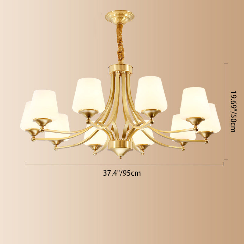 Vintage Glass Brass Chandelier in Branching Cylinder Style for Living Room