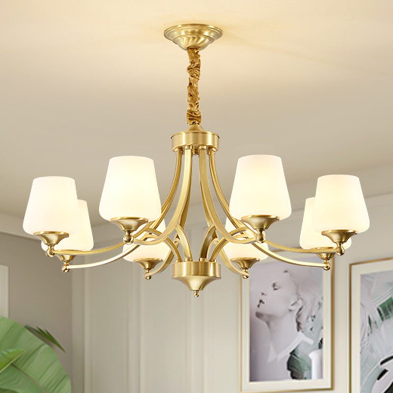 Vintage Glass Brass Chandelier in Branching Cylinder Style for Living Room