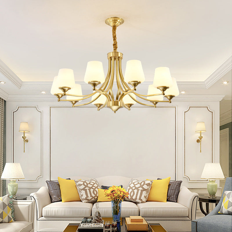 Vintage Glass Brass Chandelier in Branching Cylinder Style for Living Room