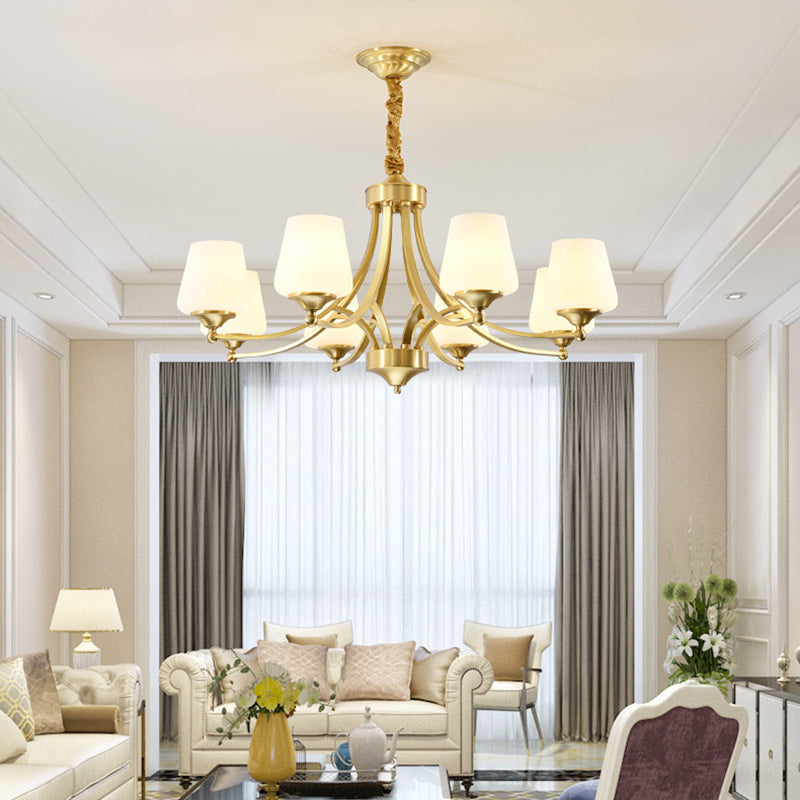 Vintage Glass Brass Chandelier in Branching Cylinder Style for Living Room