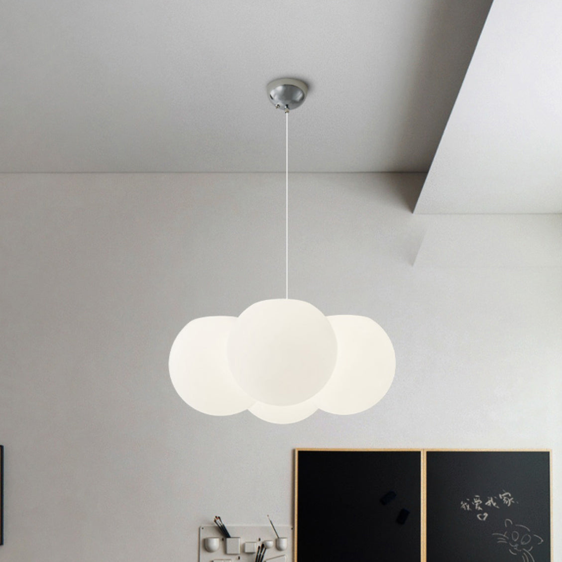 Contemporary White PVC & Metal LED Balloon Bubble Chandelier for Living Room