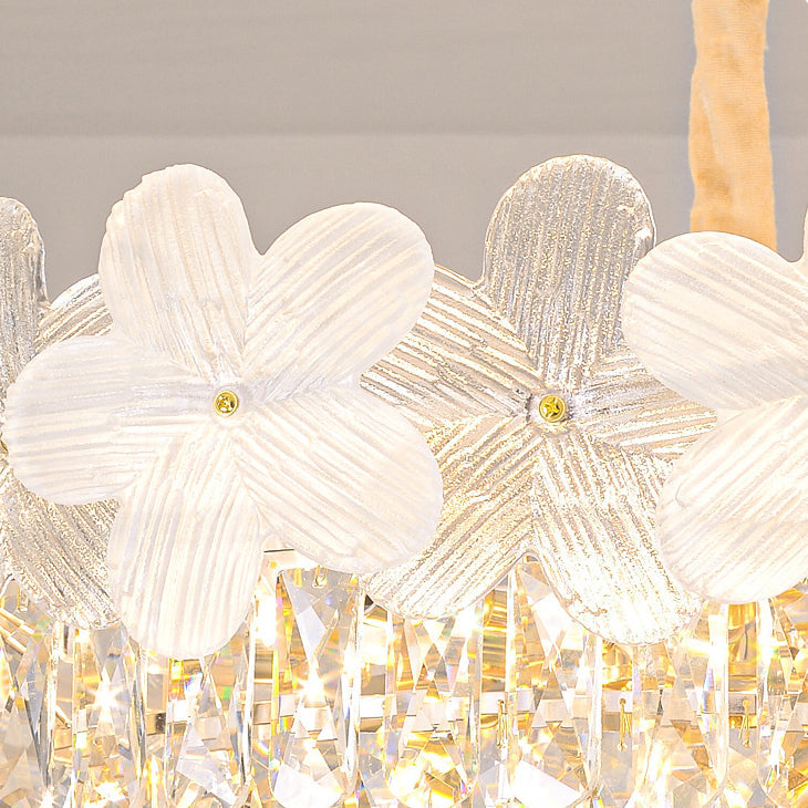 Elegant Frosted Floral Iron and Glass 10/12-Light Chandelier for Dining Room