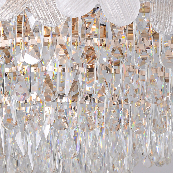 Elegant Frosted Floral Iron and Glass 10/12-Light Chandelier for Dining Room