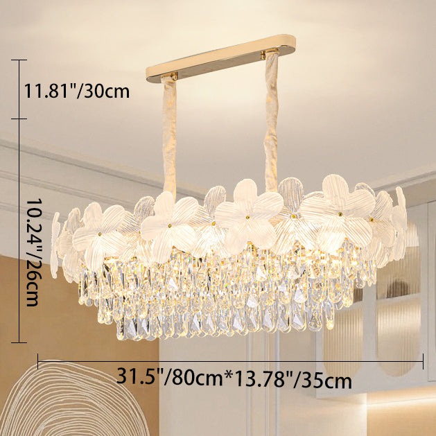 Elegant Frosted Floral Iron and Glass 10/12-Light Chandelier for Dining Room
