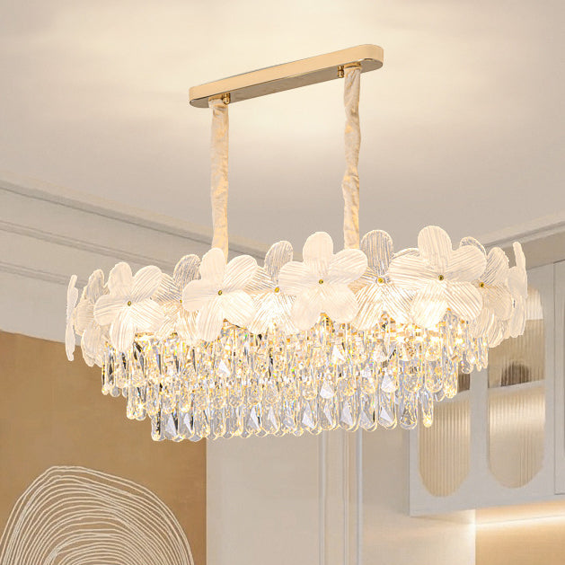 Elegant Frosted Floral Iron and Glass 10/12-Light Chandelier for Dining Room