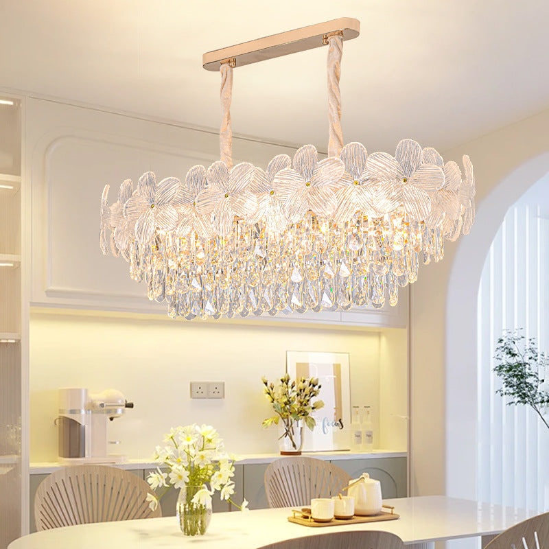 Elegant Frosted Floral Iron and Glass 10/12-Light Chandelier for Dining Room
