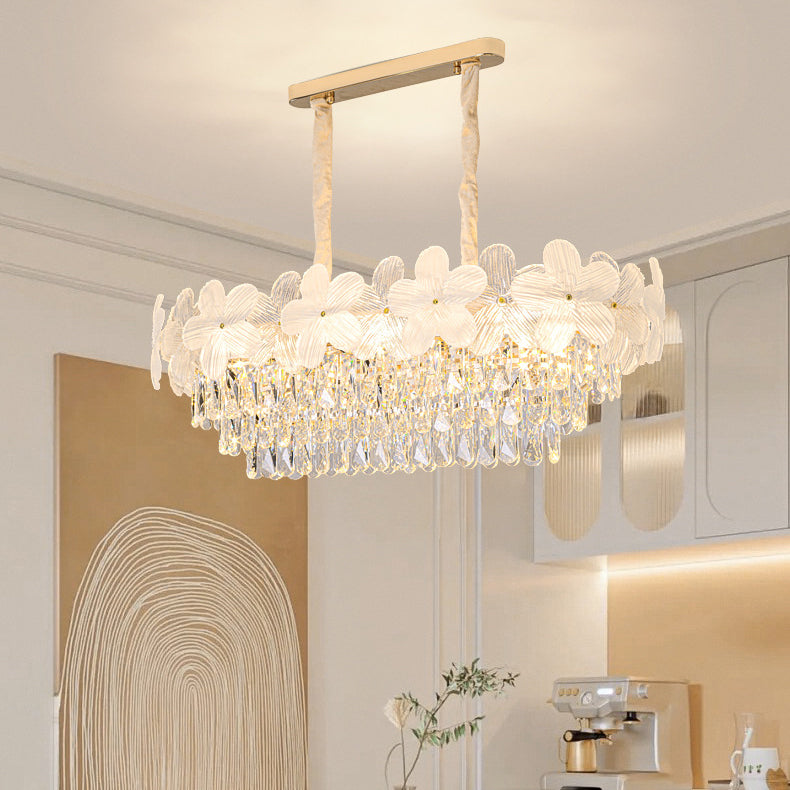 Elegant Frosted Floral Iron and Glass 10/12-Light Chandelier for Dining Room