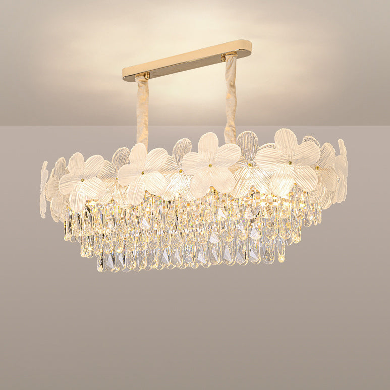 Elegant Frosted Floral Iron and Glass 10/12-Light Chandelier for Dining Room