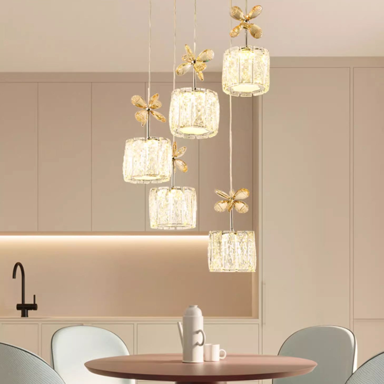 Modern Crystal & Stainless Steel Raindrop LED Chandelier for Dining & Living Room