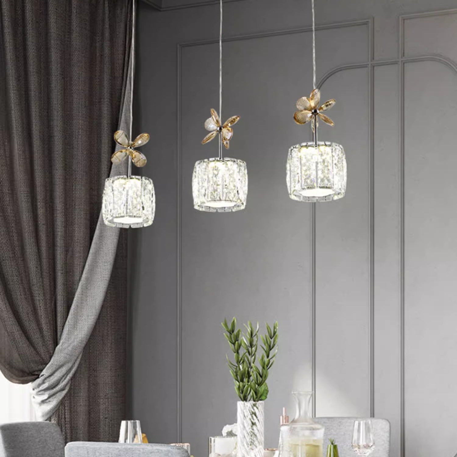 Modern Crystal & Stainless Steel Raindrop LED Chandelier for Dining & Living Room