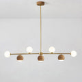 Nordic Walnut Brass Glass LED Chandelier for Dining Room Island Light