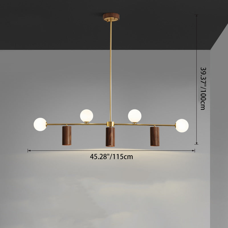 Nordic Walnut Brass & Glass 4-Light Pendant Chandelier for Dining Room