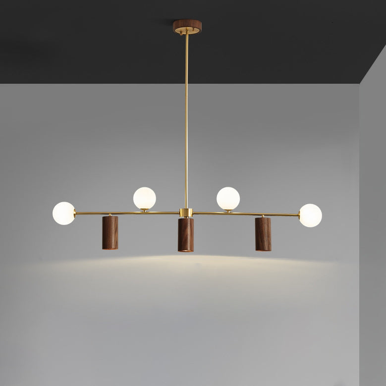 Nordic Walnut Brass & Glass 4-Light Pendant Chandelier for Dining Room