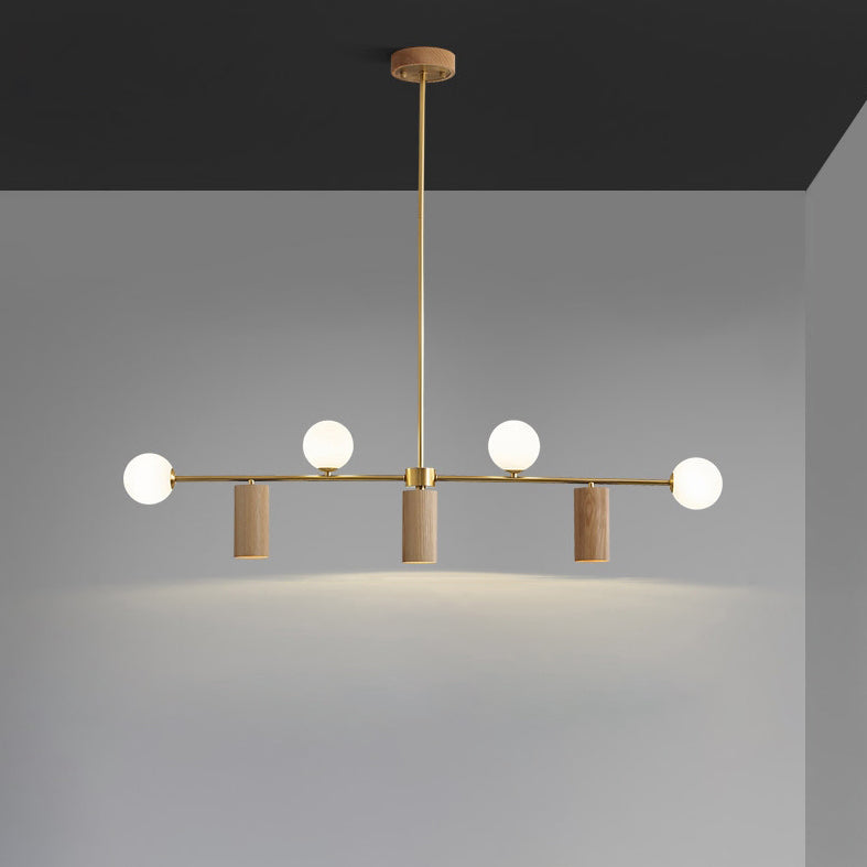 Nordic Walnut Brass & Glass 4-Light Pendant Chandelier for Dining Room