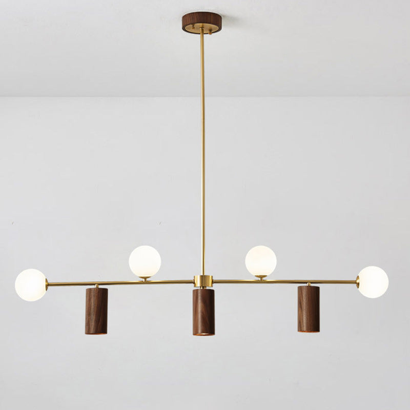 Nordic Walnut Brass & Glass 4-Light Pendant Chandelier for Dining Room