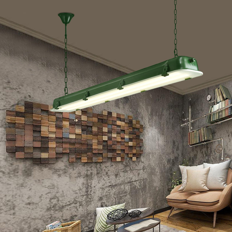 Industrial Black Iron Rectangular LED Chandelier for Dining Room