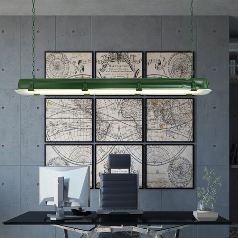 Industrial Black Iron Rectangular LED Chandelier for Dining Room