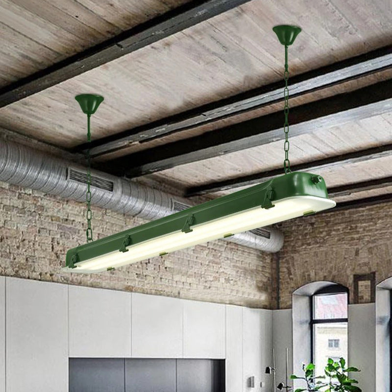Industrial Black Iron Rectangular LED Chandelier for Dining Room