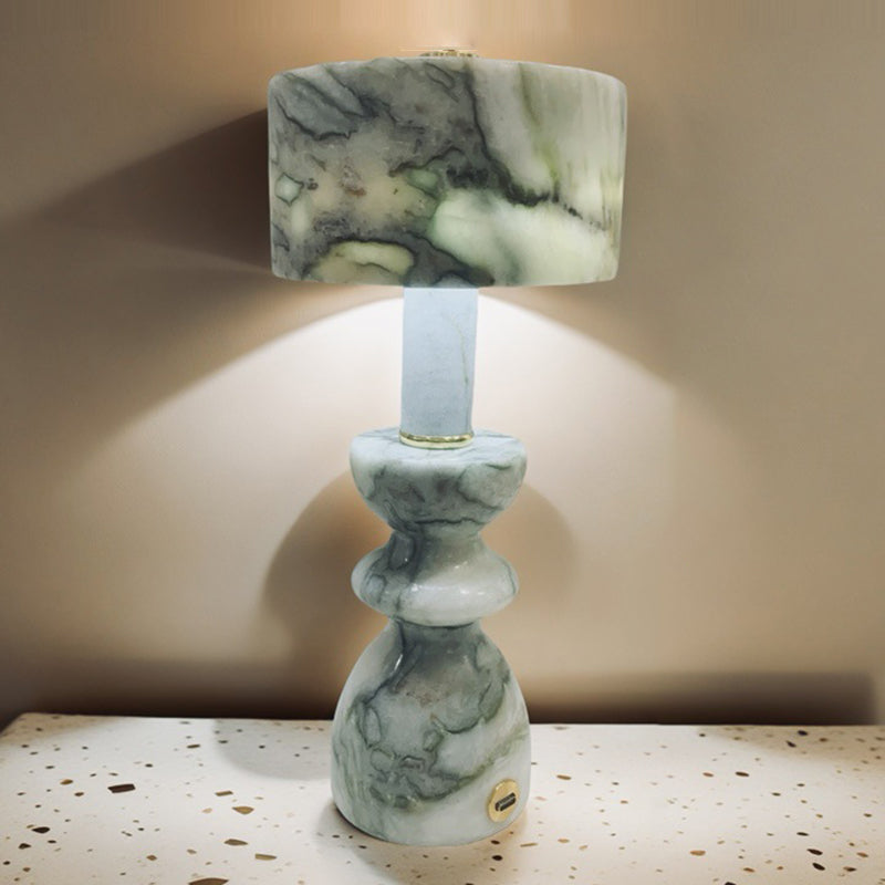 Stylish White Marble and Aluminum LED Table Lamp for Modern Living Room