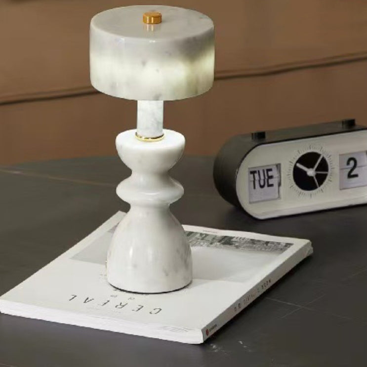 Stylish White Marble and Aluminum LED Table Lamp for Modern Living Room