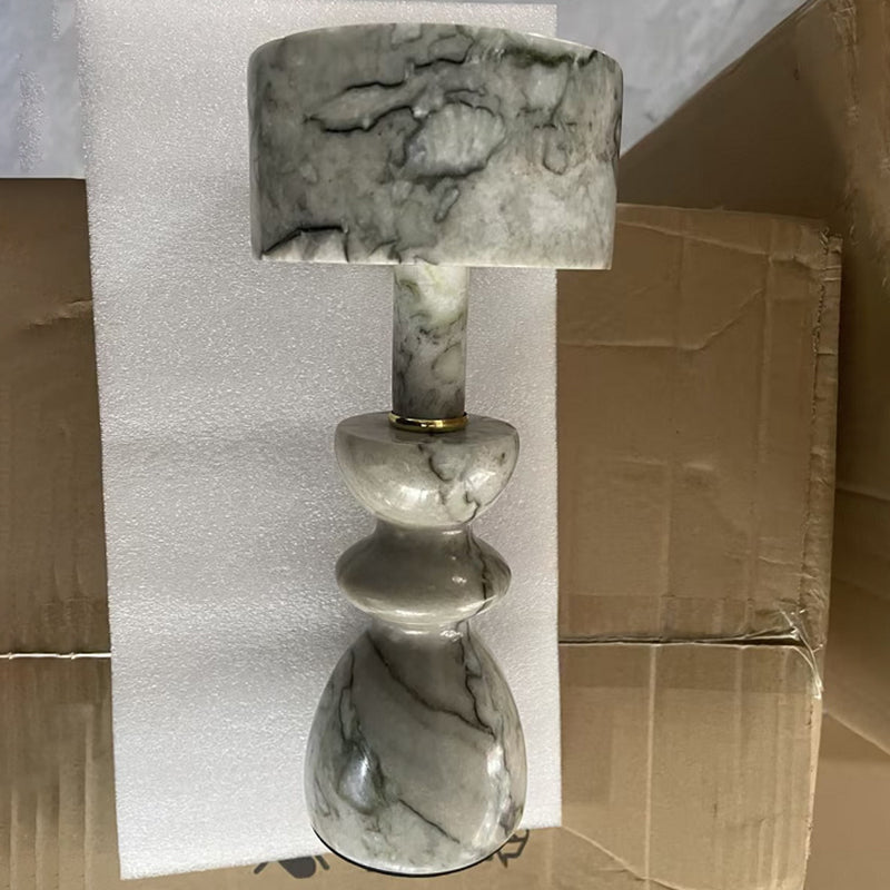 Stylish White Marble and Aluminum LED Table Lamp for Modern Living Room