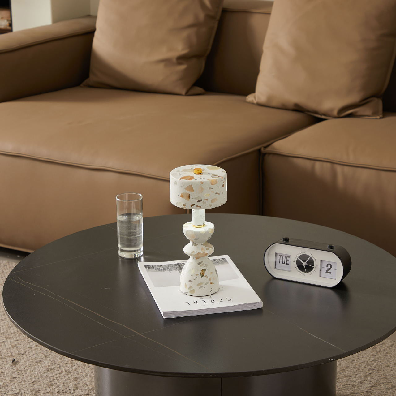 Stylish White Marble and Aluminum LED Table Lamp for Modern Living Room