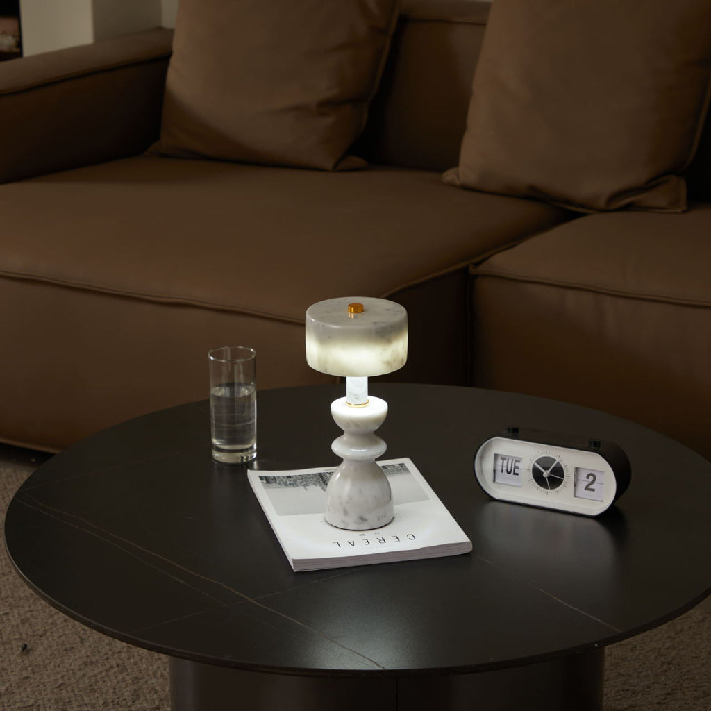 Stylish White Marble and Aluminum LED Table Lamp for Modern Living Room