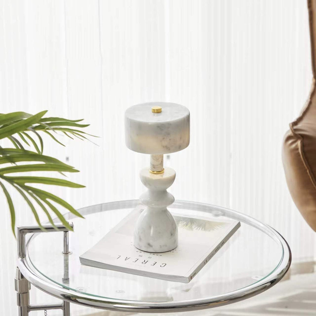Stylish White Marble and Aluminum LED Table Lamp for Modern Living Room