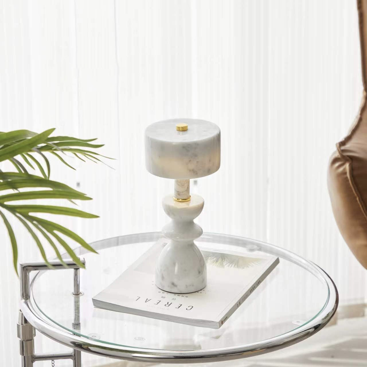 Stylish White Marble and Aluminum LED Table Lamp for Modern Living Room